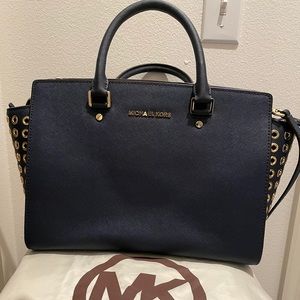 Micheal Kors Navy Selma Saffianno Leather Satchel